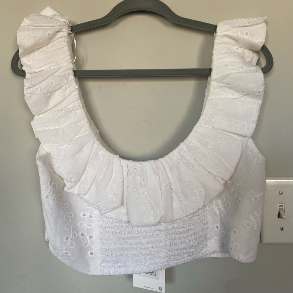 ZARA Embroidered Eyelet Crop Top - Picture 5 of 9